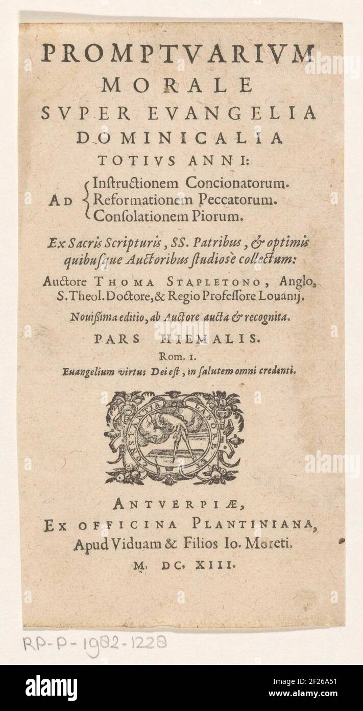 Plantijn print mark; Title page for: Thomas Stapleton, Promptuarium ...