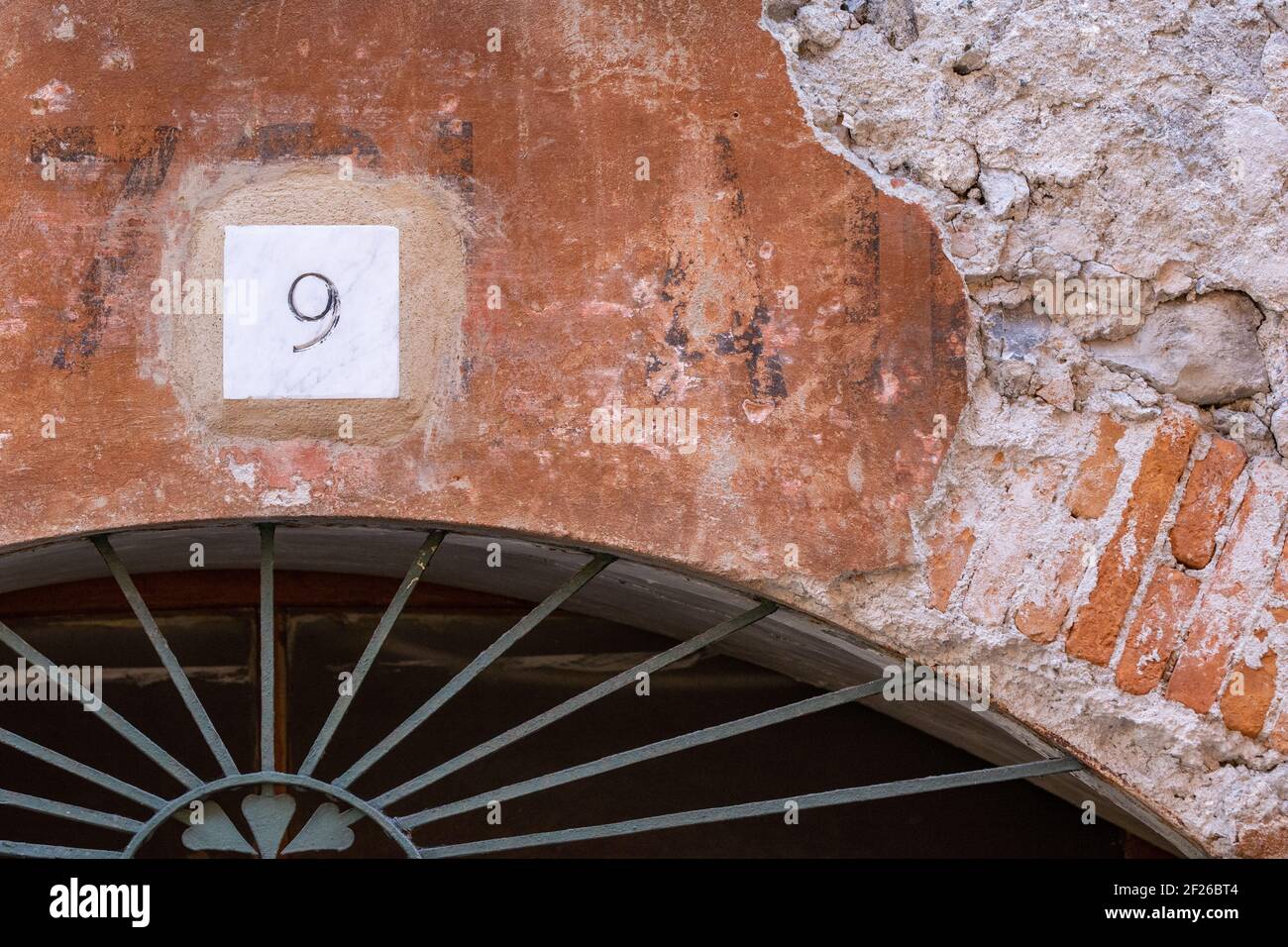 9 ancient house number, concept number Stock Photo