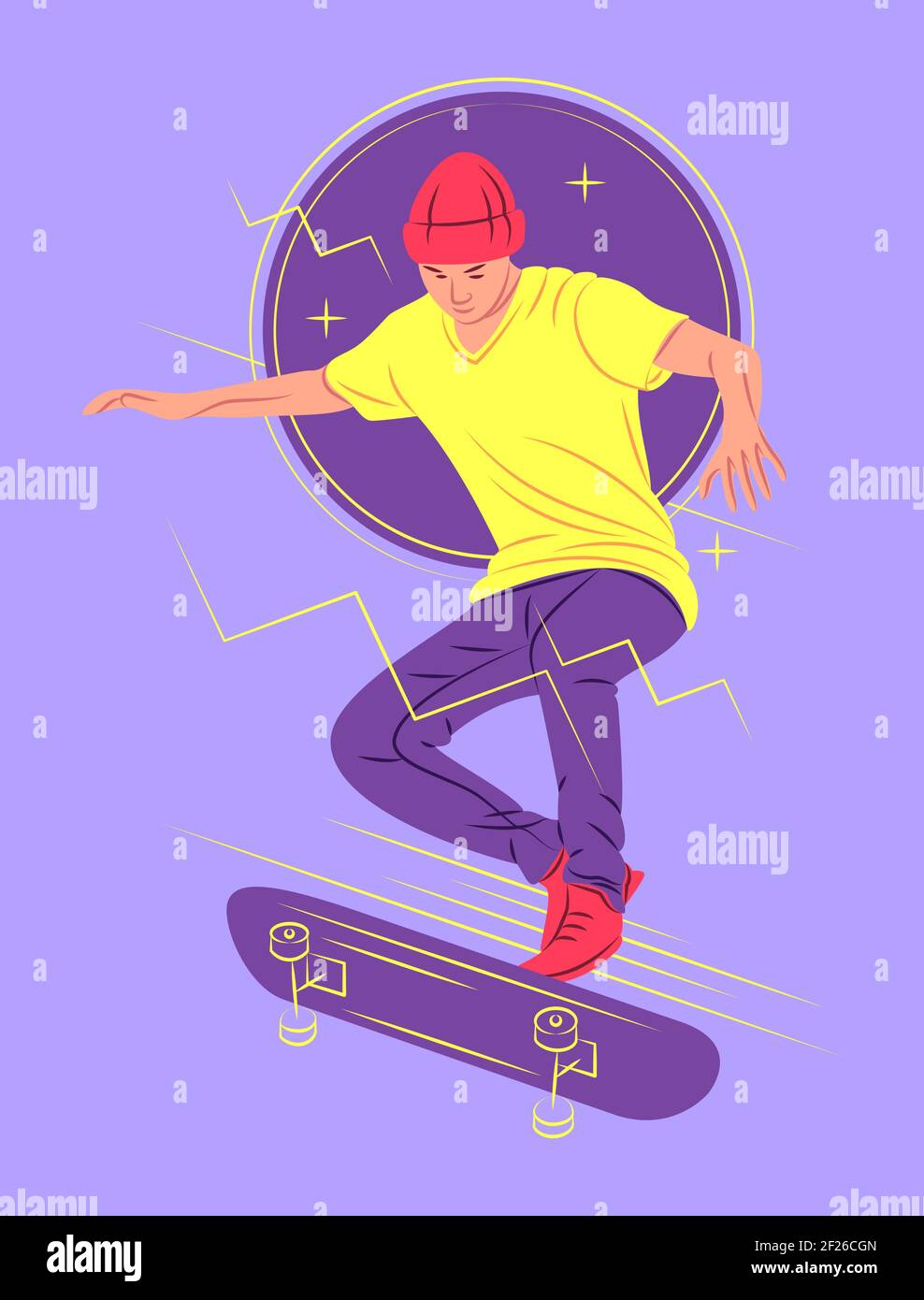 Vector skater in shadow of sharp lines style Stock Vector