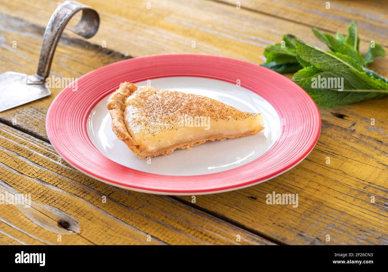 Indiana Sugar Cream Pie on the wooden background Stock Photo