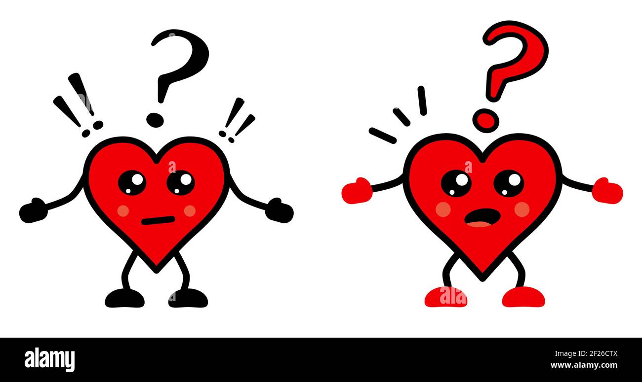 Cute Kawaii style confused or puzzled heart icon Stock Vector