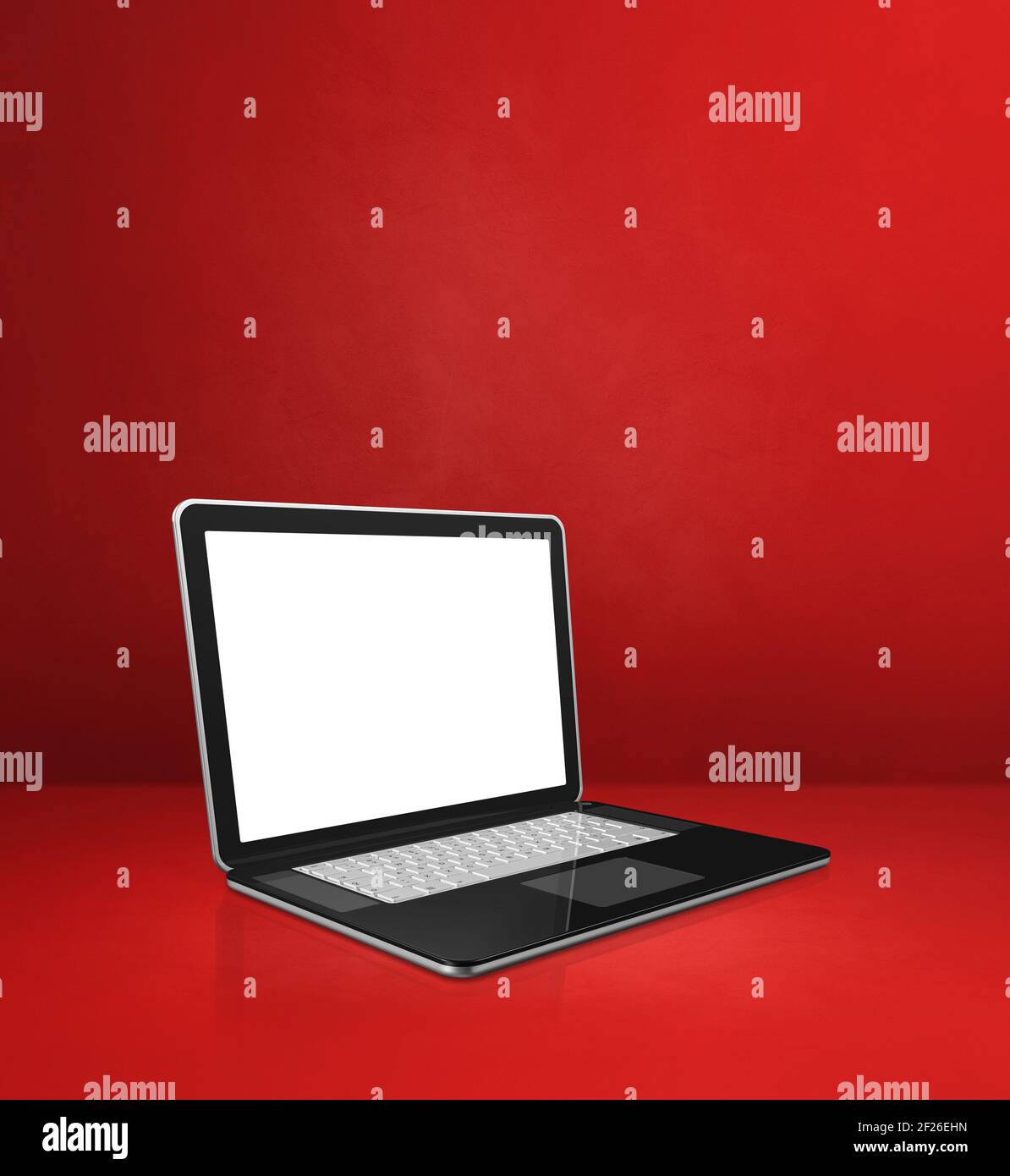 Laptop computer on red office scene background Stock Photo - Alamy