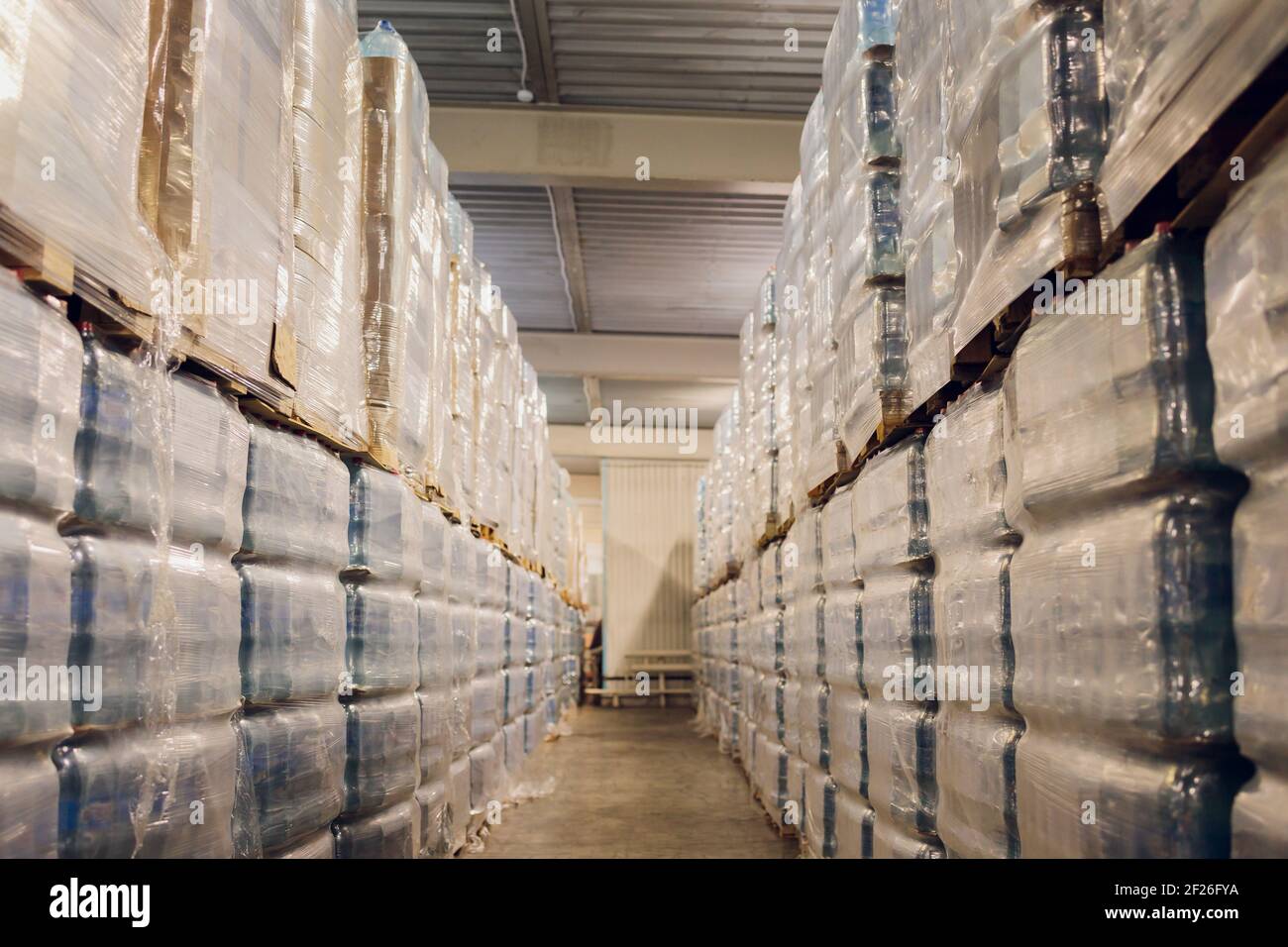 Bottle plastic on pallets are storage in the warehouse and factory