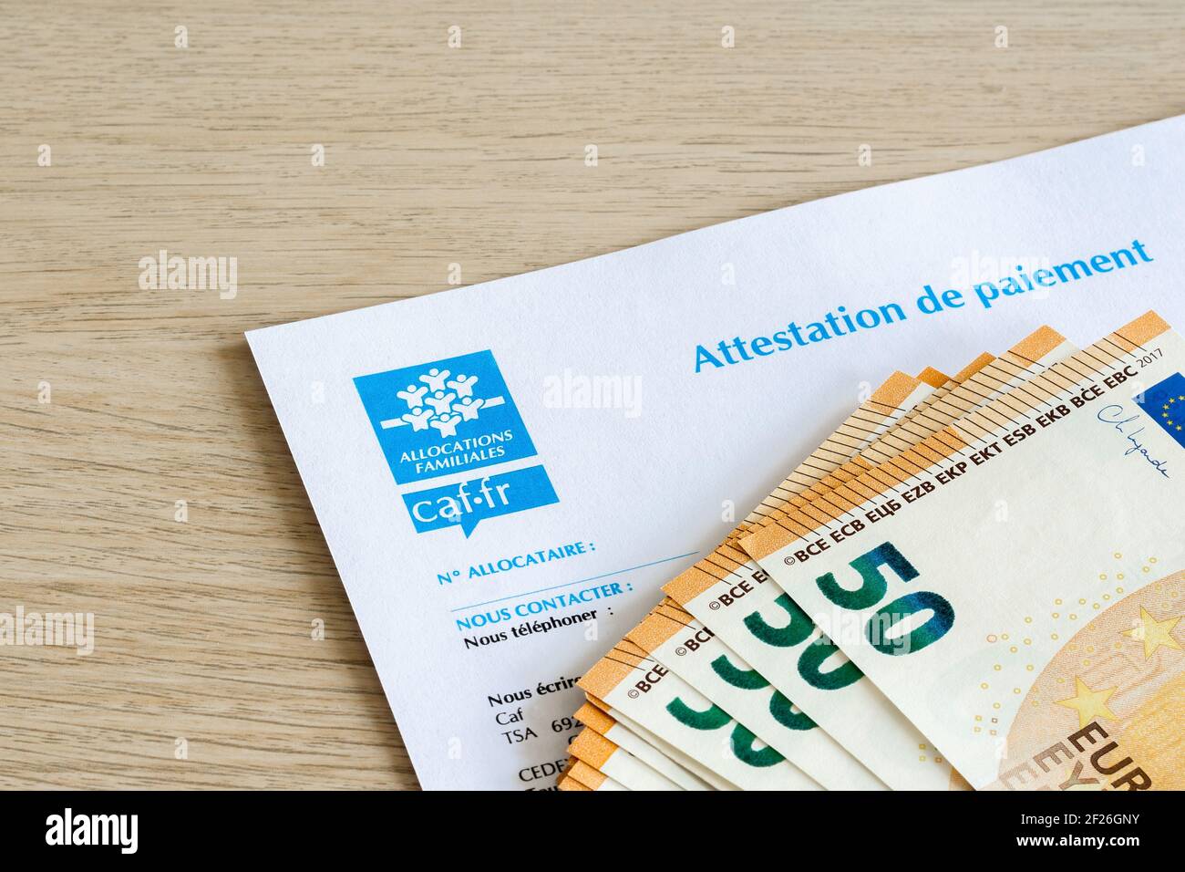 Certificate of payment from the Family allowance, in France, and