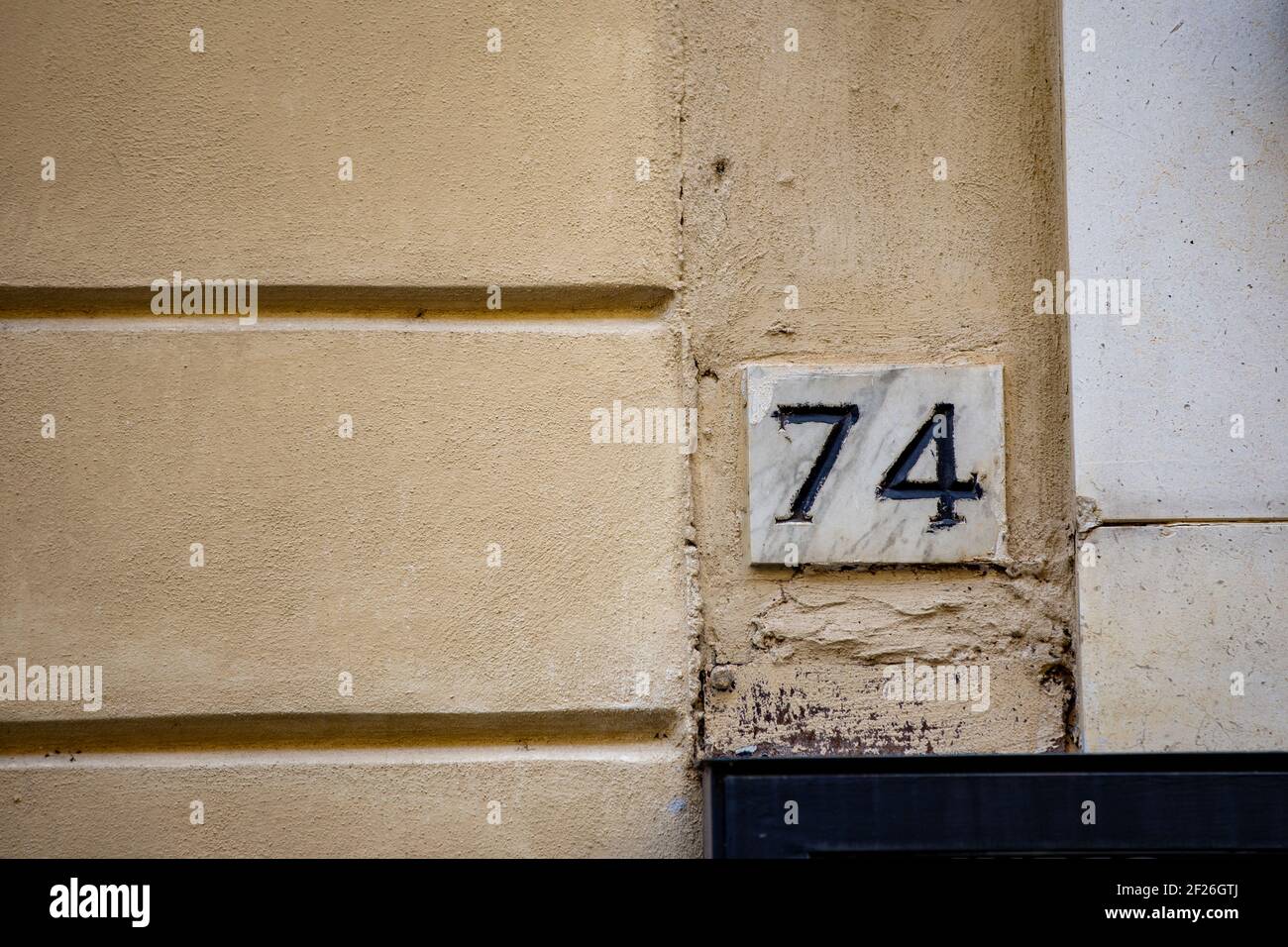 74 ancient house number, concept number Stock Photo