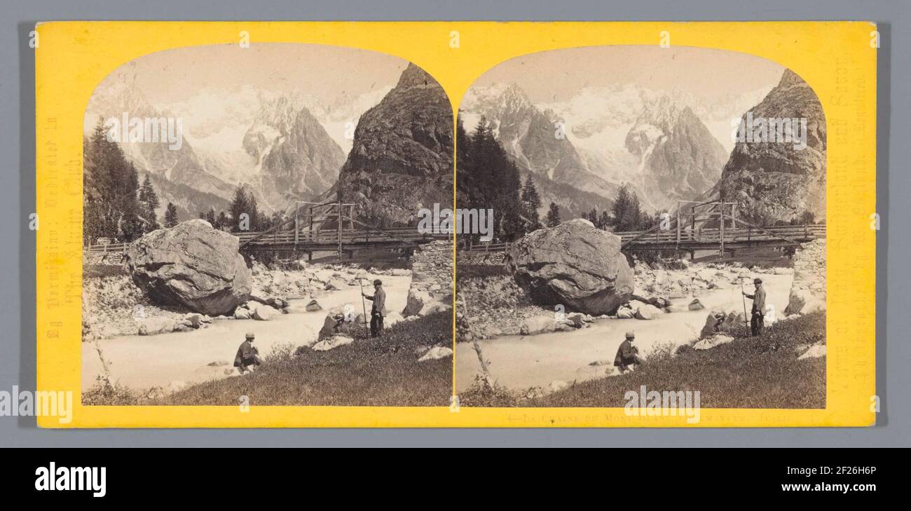 View of the Mont Blanc massif from Courmayeur; La Chaine du Mont Blanc, Courmayeur. Italy (1); Views of Italy, Switzerland and Savoy .. Stock Photo