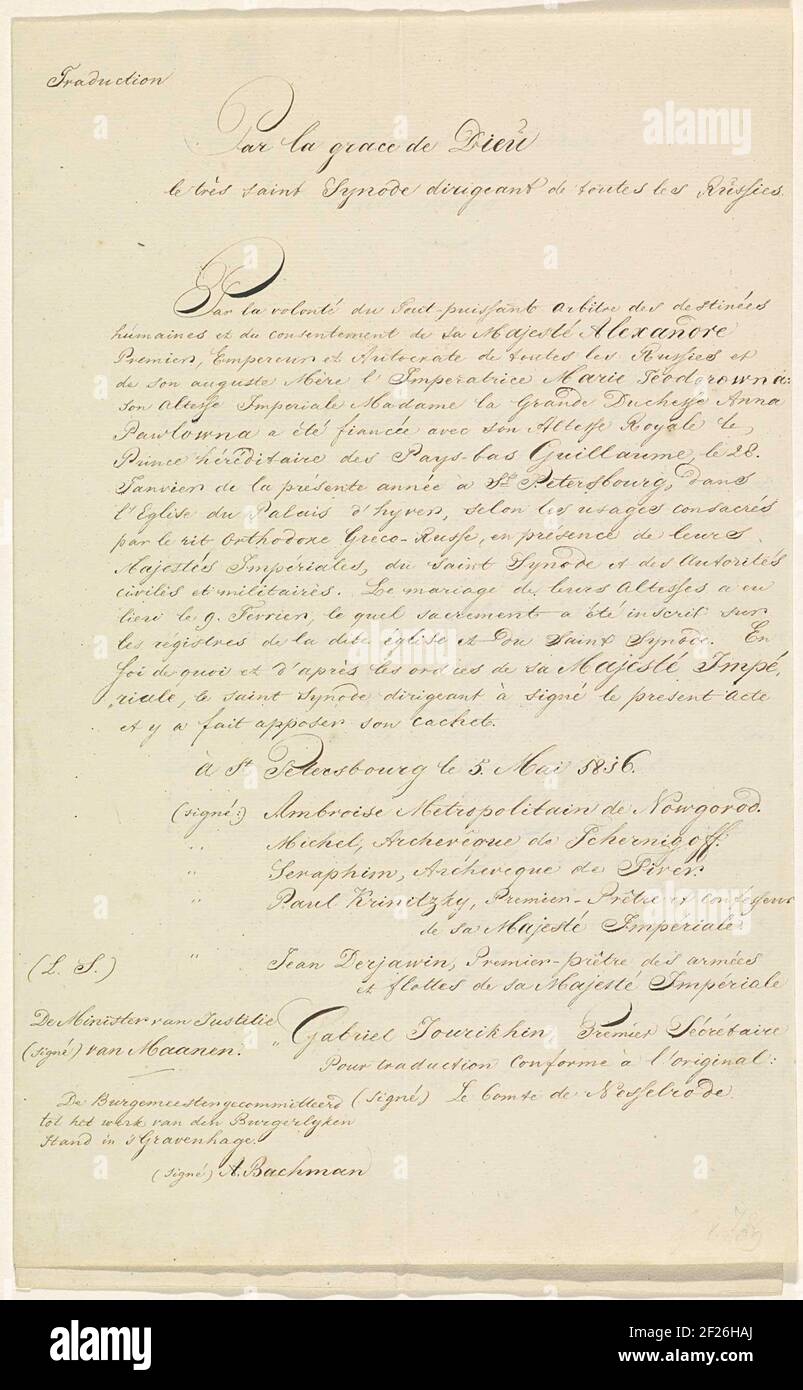 Vertaling van de huwelijksakten van de prins van Oranje en Anna