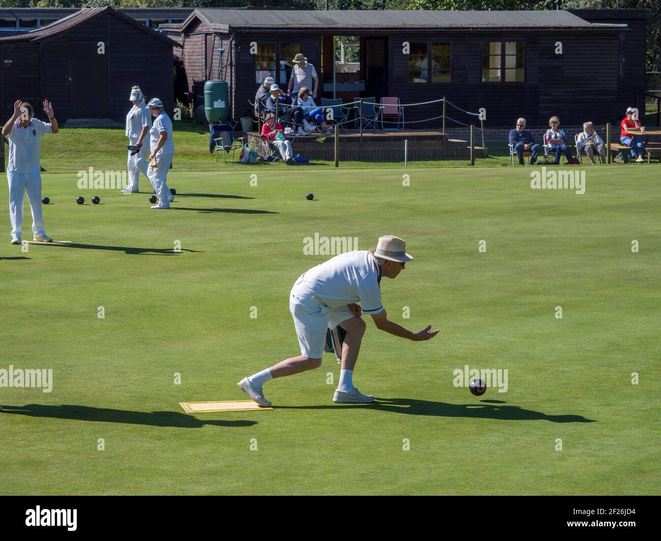 ISLE OF THORNS, SUSSEX/UK - SEPTEMBER 11 : Lawn Bowls Match at Isle of Thorns Chelwood Gate in Sussex on September 11, 2016. Uni Stock Photo