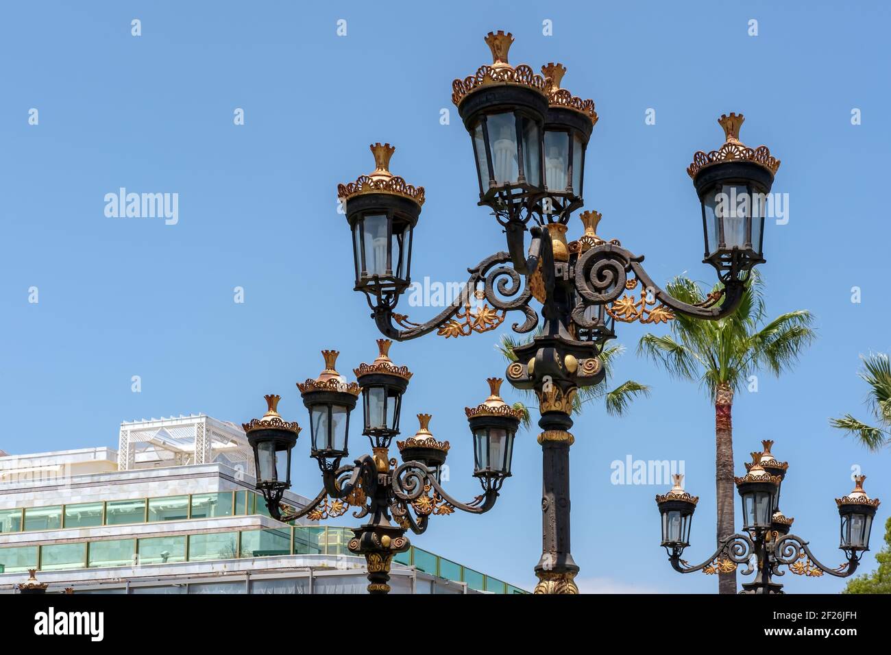Ornate Street Lighting in Puerto Banus Stock Photo
