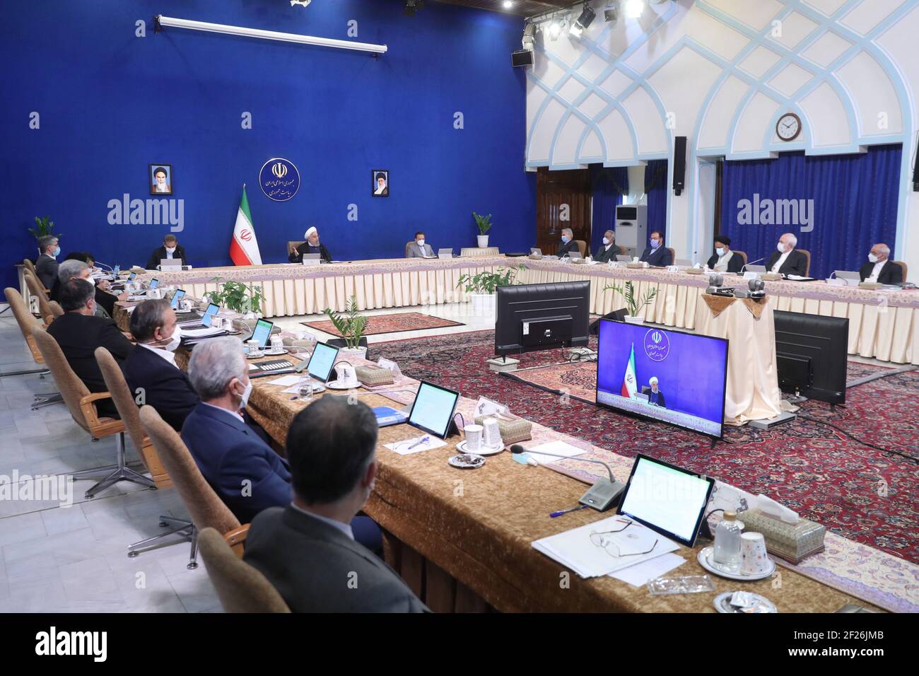 Tehran, Iran. 10th Mar, 2021. Iranian President HASSAN ROUHANI speaks during a cabinet meeting. According to the presidential official website, Rouhani accused Israel of the sanctions and said that sanctions against Iran are upon an 'Israeli request' and said if the US returns to the nuclear deal (JCPOA) his country will also take steps and return to its obligations. Credit: Iranian Presidency/ZUMA Wire/Alamy Live News Stock Photo
