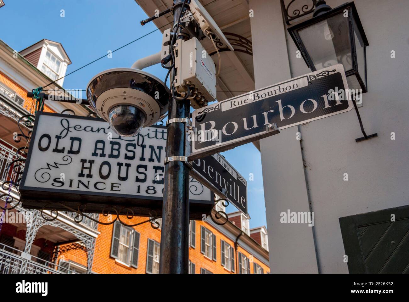 Bourbon St sign on Bourbon st Tourists on Bourbon st New Orleans Louisiana Stock Photo