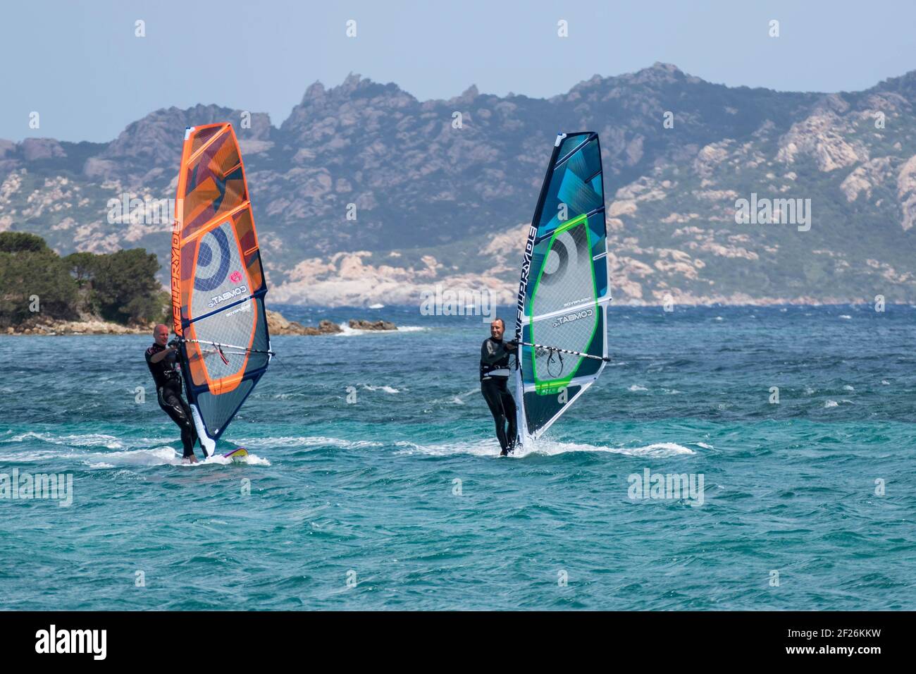 Windsurfing at Porto Pollo in Sardinia Stock Photo
