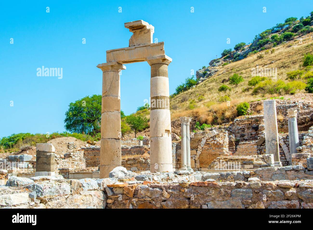 Ruins of Prytaneion in an ancient Greek city Ephesus, Turkey Stock Photo