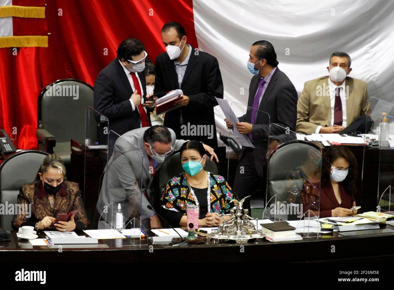 Non Exclusive: MEXICO CITY, MEXICO . MARCH 9:The president of the Board of Directors of the Chamber of Deputies of Mexico, Dulce Maria Sauri Riancho, Stock Photo
