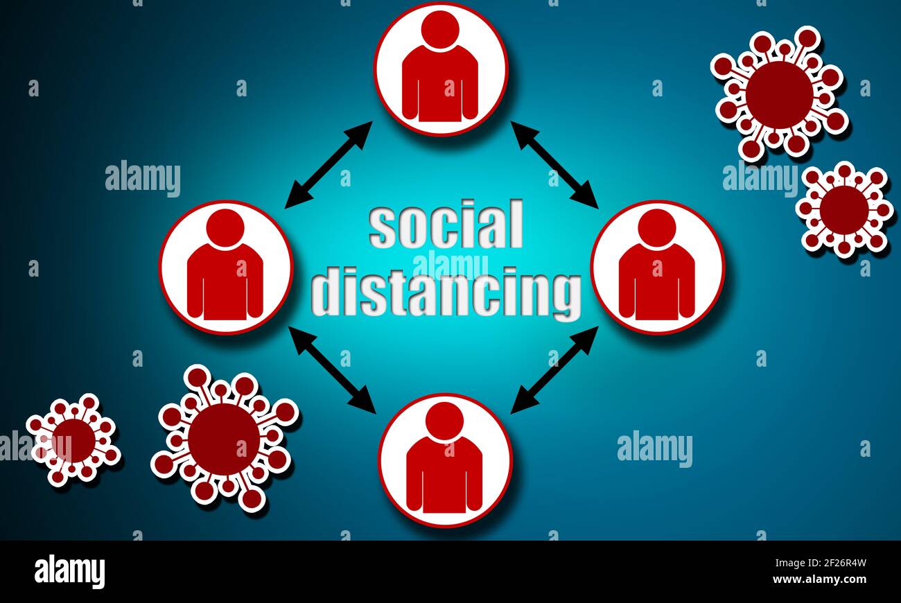 The social distance concept with human icons separated from each other ...