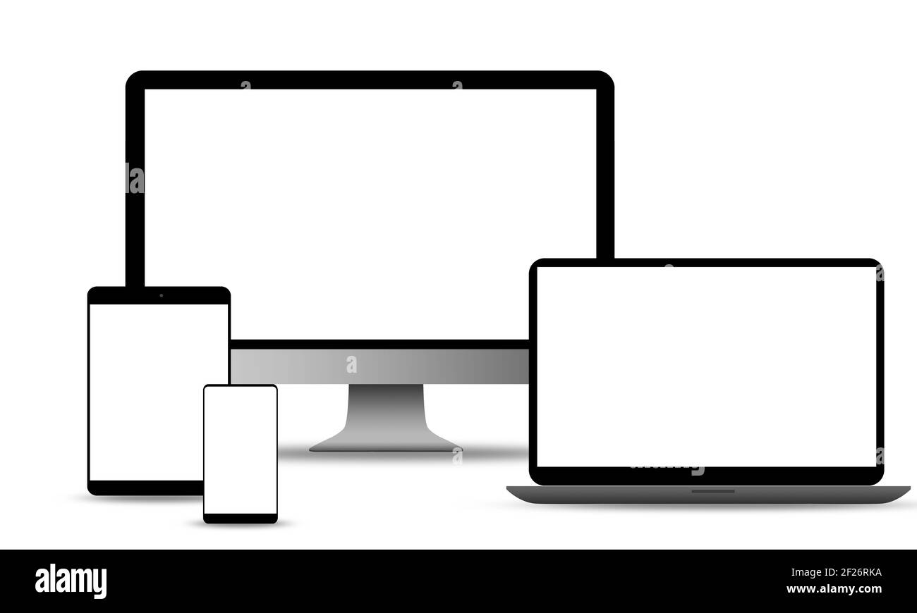 The isolated device screens for graphics presentations on a white background with a copy space Stock Photo