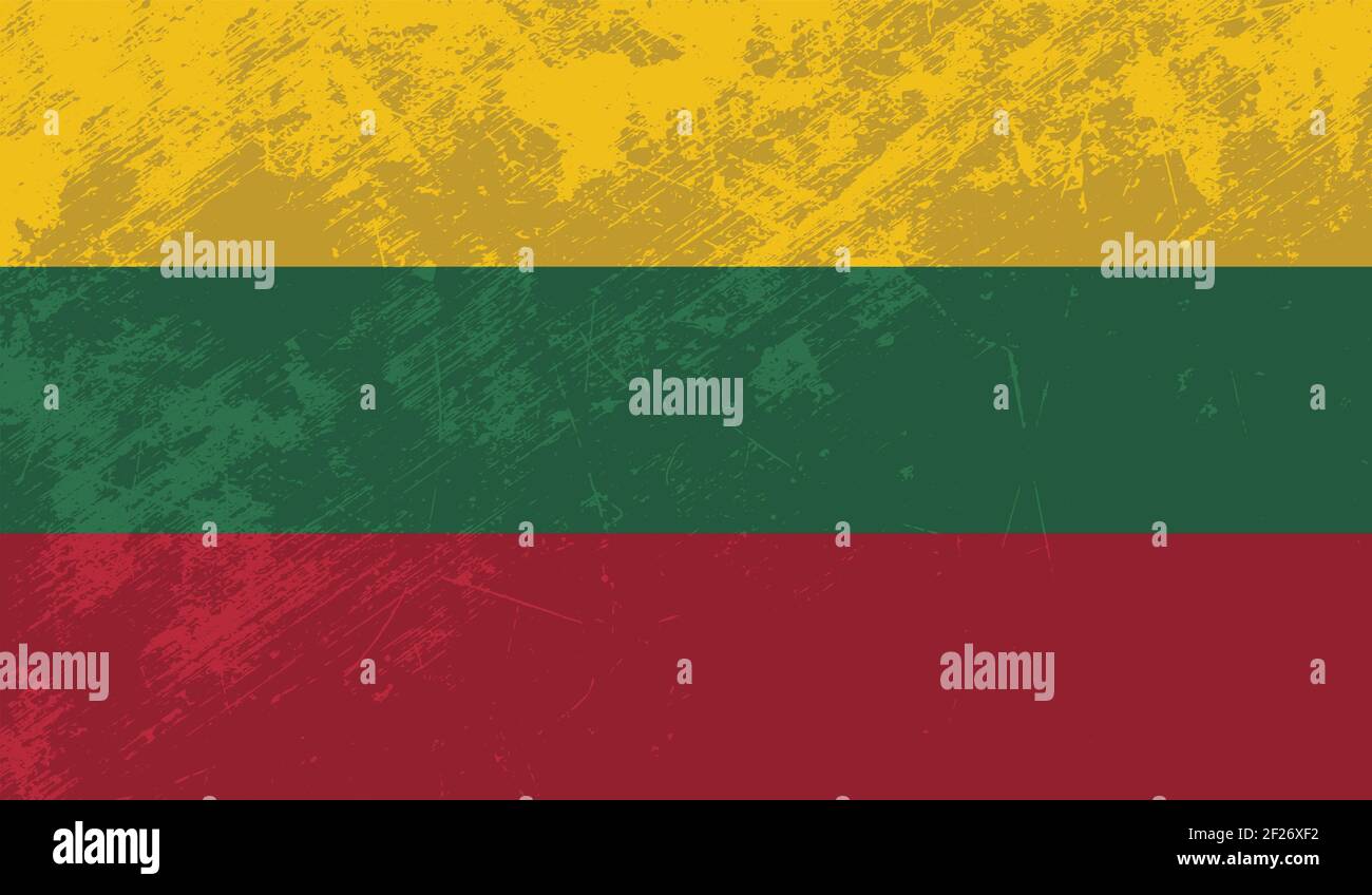 Lithuania flag with waving grunge texture. Vector background. Stock Vector