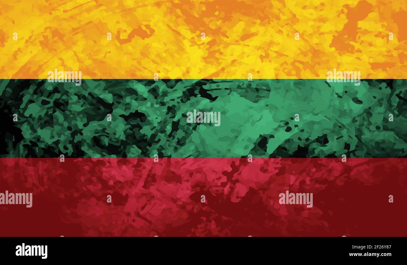 Lithuania flag with waving grunge texture. Vector background. Stock Vector