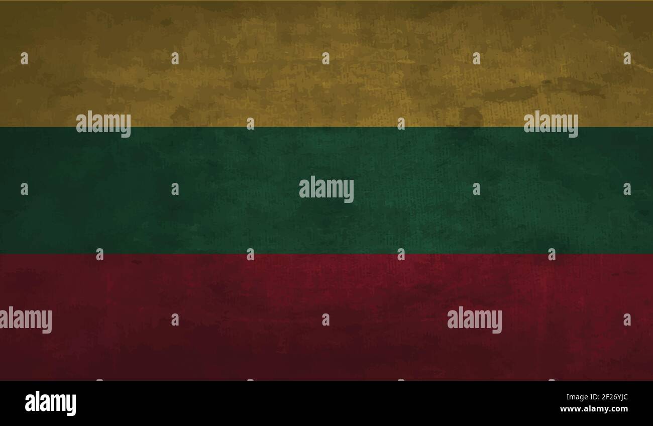 Lithuania flag with waving grunge texture. Vector background. Stock Vector