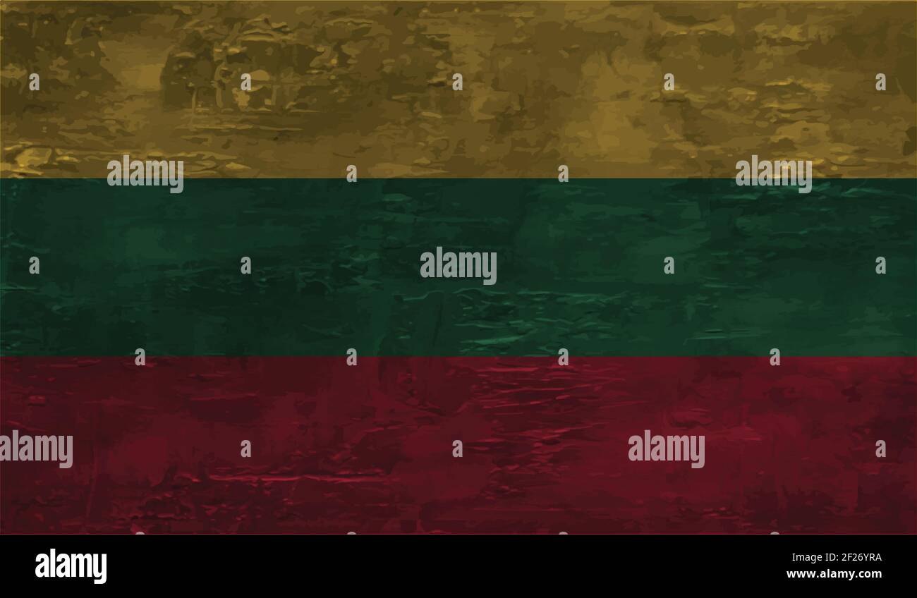 Lithuania flag with waving grunge texture. Vector background. Stock Vector