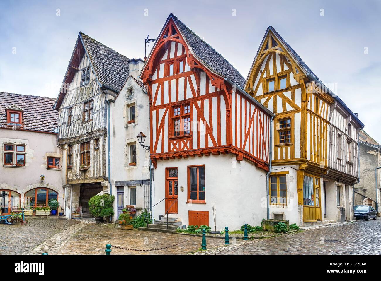 Street in Noyers, Yonne, France Stock Photo
