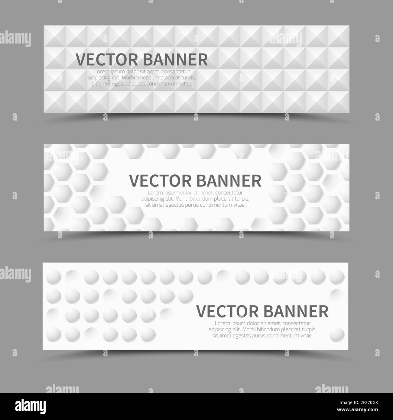 Set of horizontal banners with 3D geometric shapes. Geometric bulge