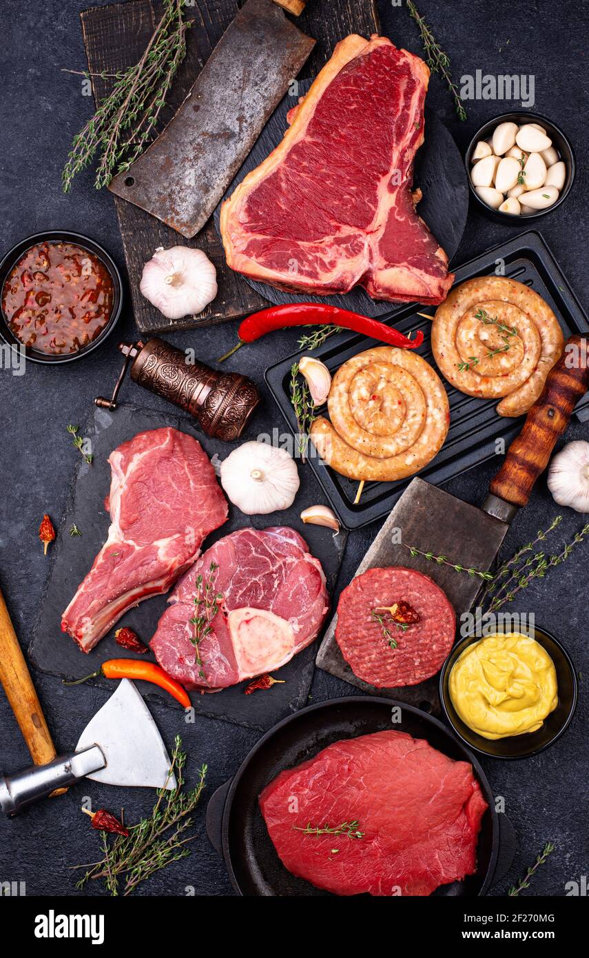 Assortment of various types of meat Stock Photo Alamy