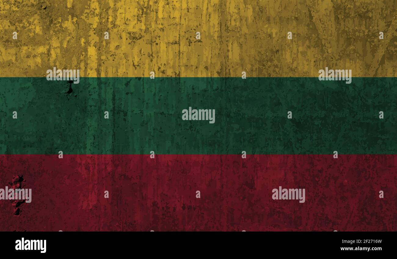 Lithuania flag with waving grunge texture. Vector background. Stock Vector
