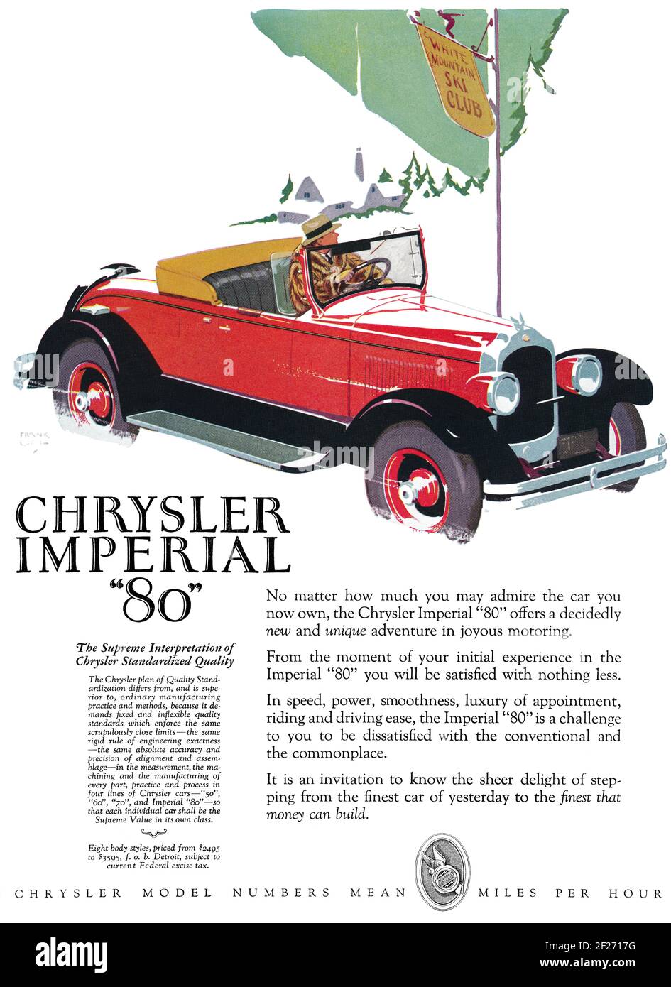 1927 U.S. advertisement for the Chrysler Imperial “80” automobile. Stock Photo