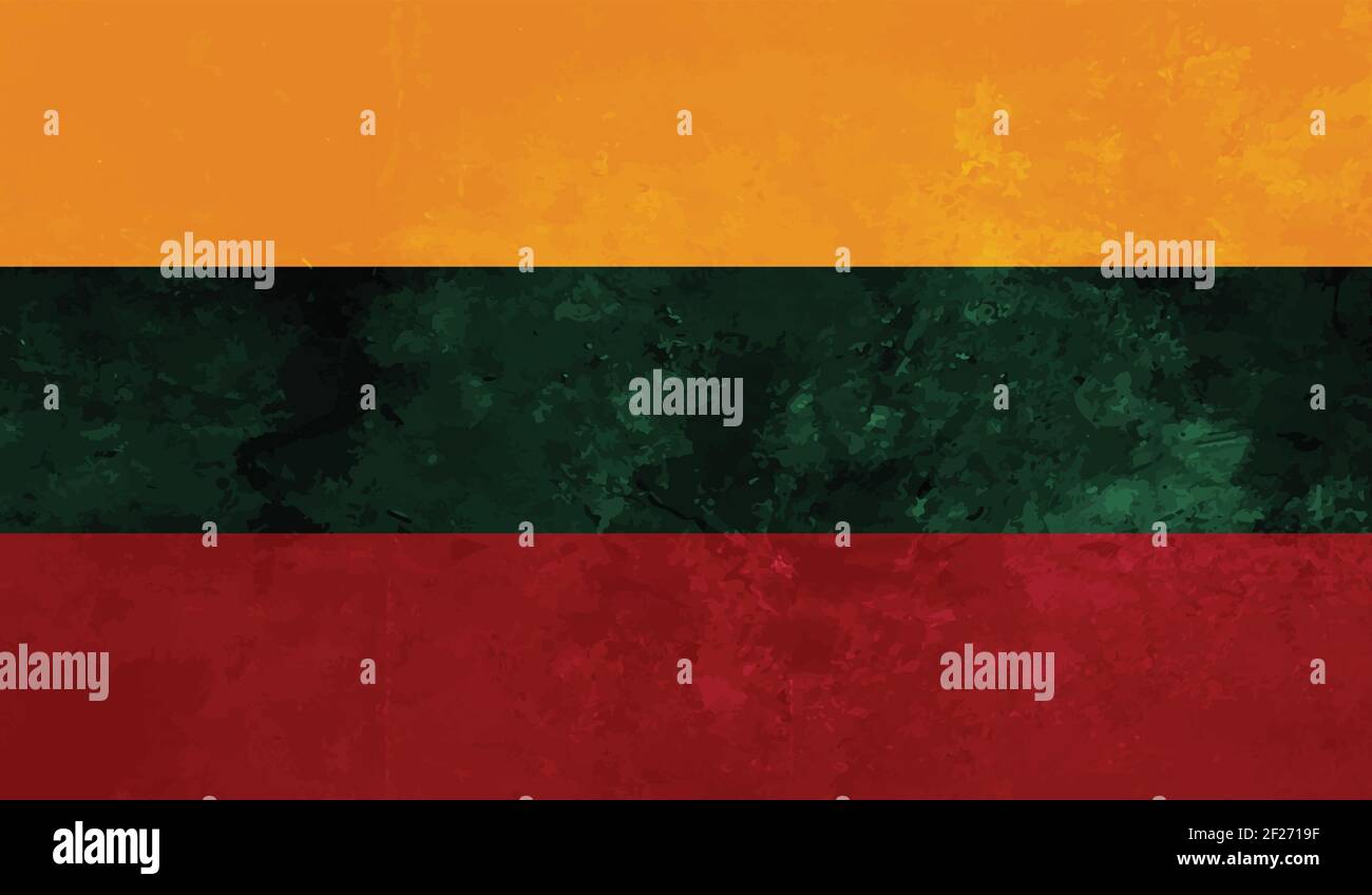 Lithuania flag with waving grunge texture. Vector background. Stock Vector