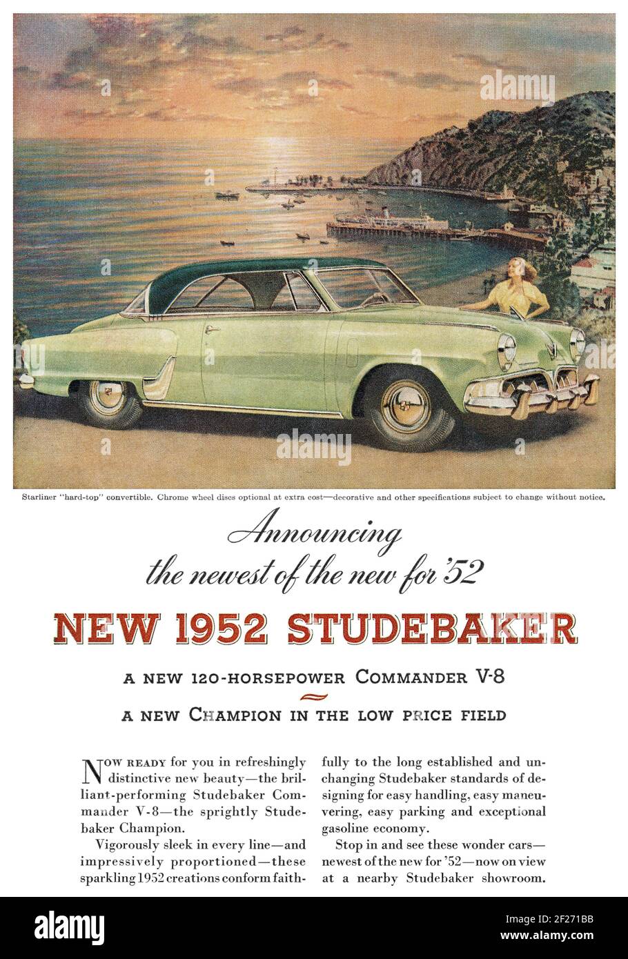 1952 U.S. advertisement for Studebaker automobiles. Stock Photo