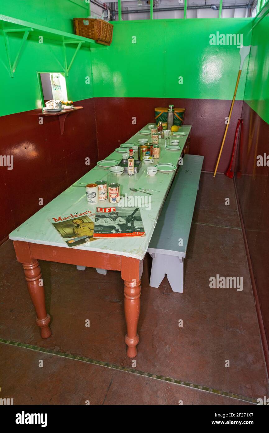 Canada, Yukon, Whitehorse, S.S. Klondike launched 1937, steam powered sternwheeler, crew mess, dining table Stock Photo