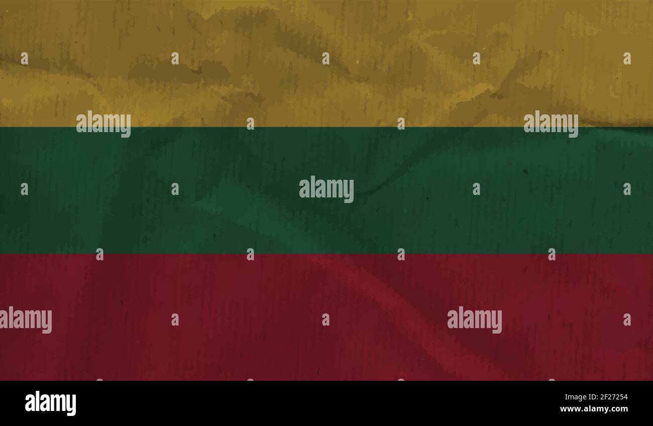 Lithuania flag with waving grunge texture. Vector background. Stock Vector