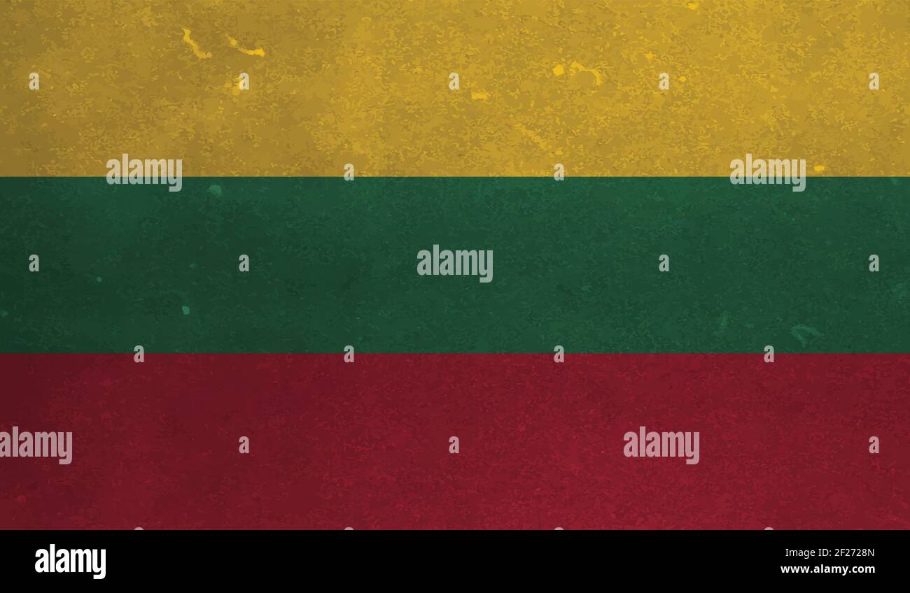Lithuania flag with waving grunge texture. Vector background. Stock Vector