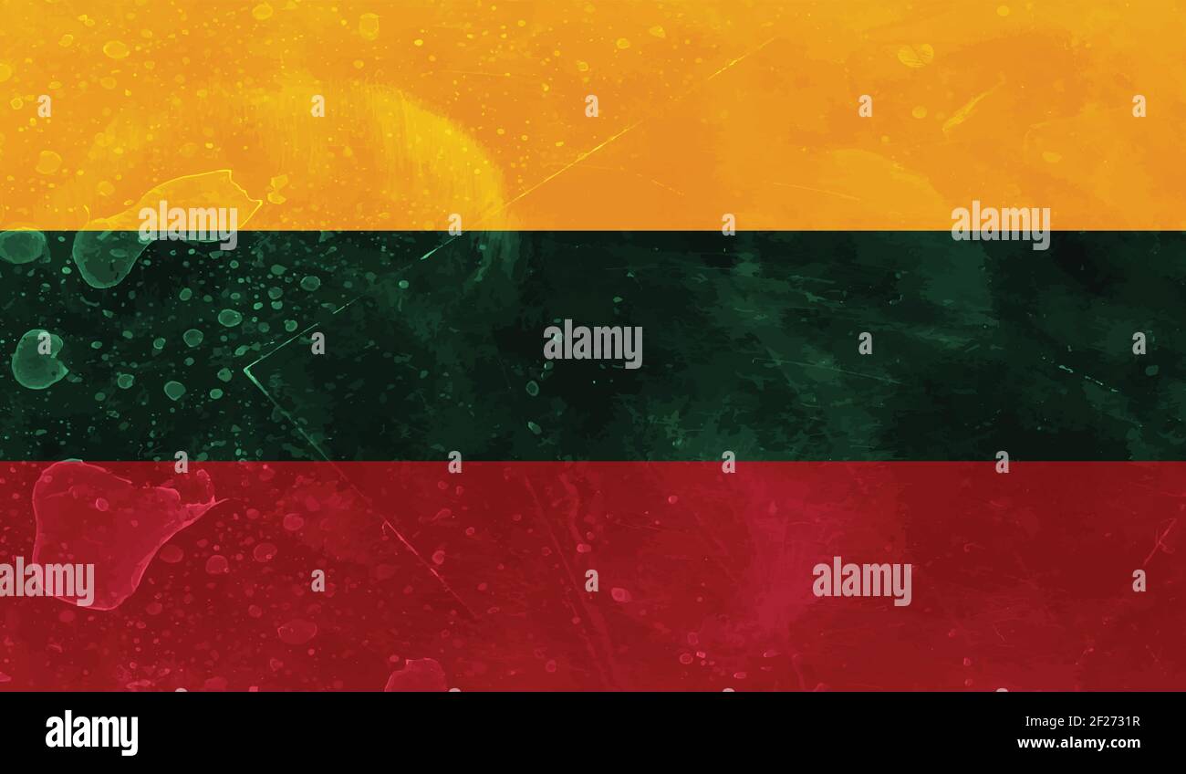 Lithuania flag with waving grunge texture. Vector background. Stock Vector
