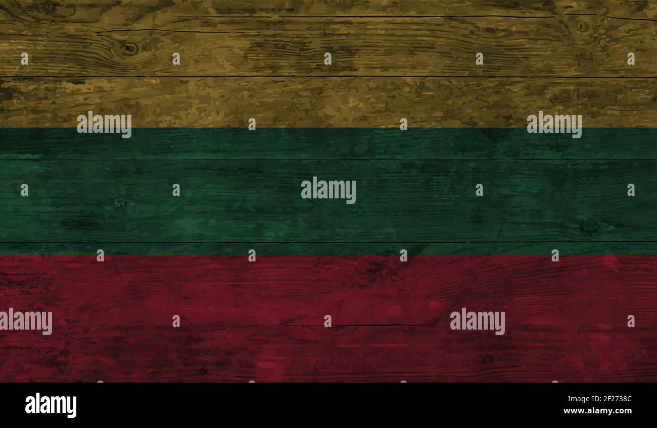Lithuania flag with waving grunge texture. Vector background. Stock Vector