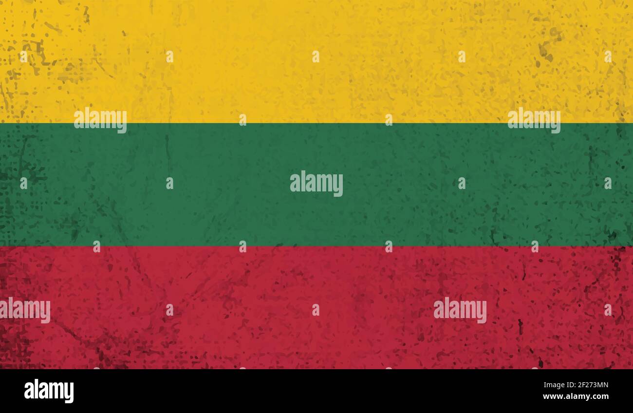 Lithuania flag with waving grunge texture. Vector background. Stock Vector