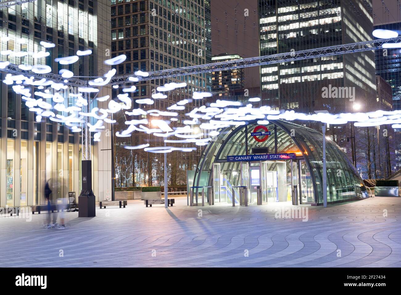 Connected by lights festival at London Canary Wharf, dockland, isle of