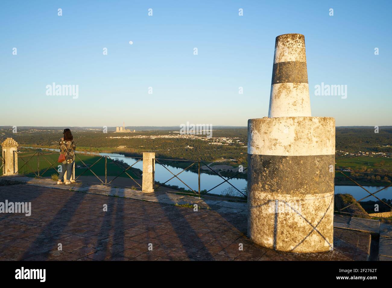 Tourist seeing Abrantes landscape view at sunset from the castle, in Portugal Stock Photo