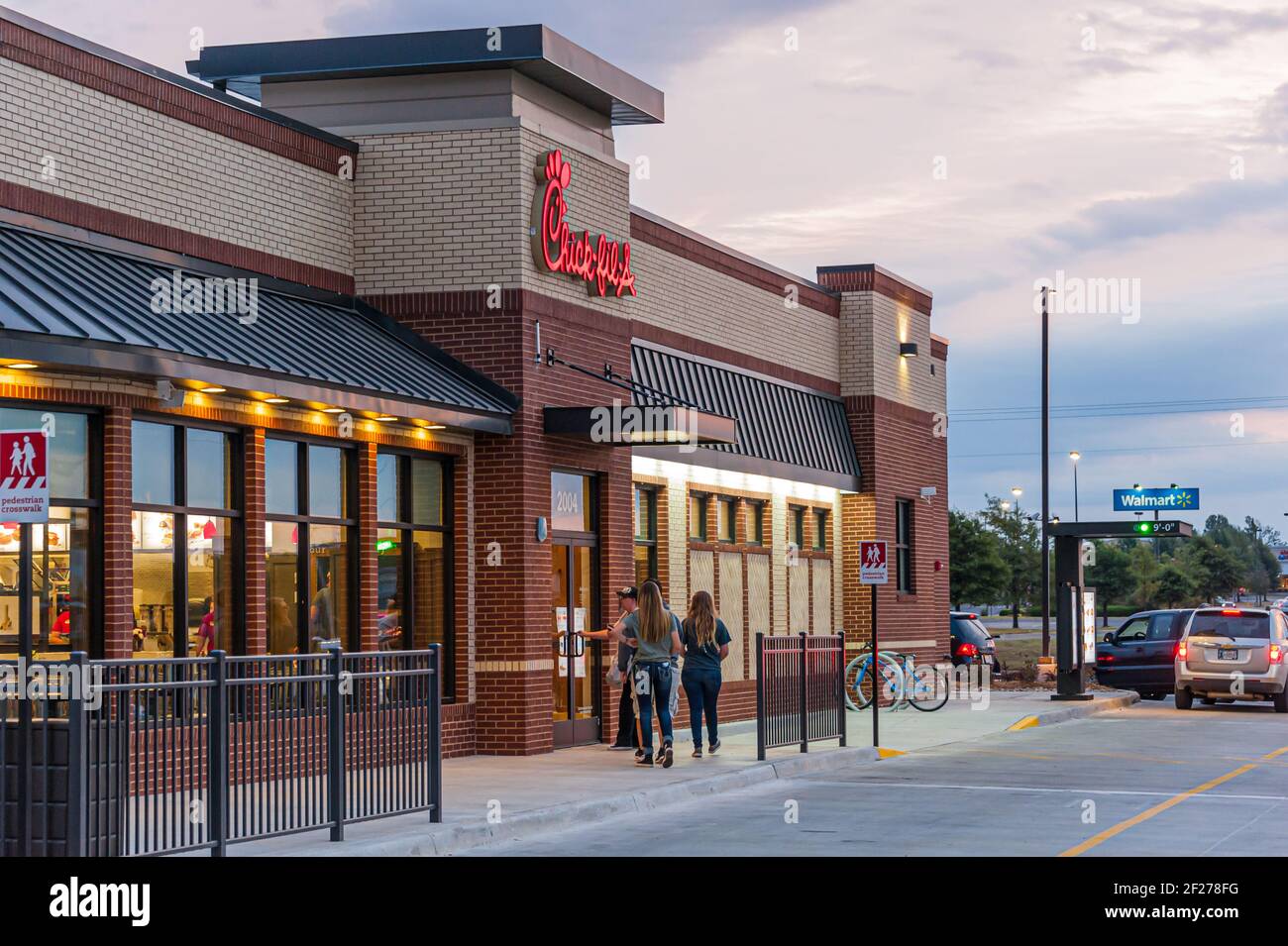 Walk-in and drive-thru breakfast customers at Chick-fil-A in Muskogee, Oklahoma. (USA) Stock Photo