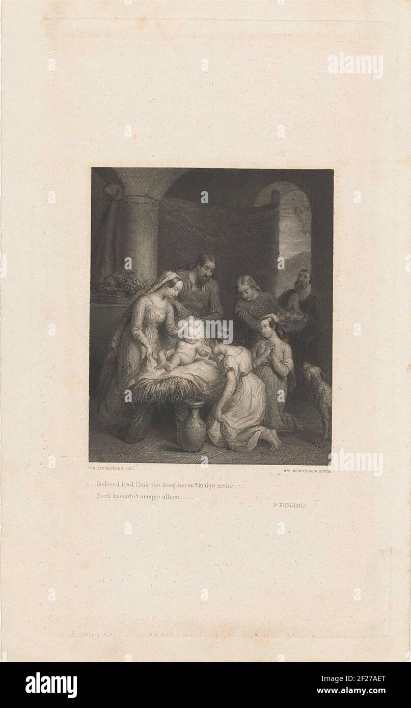 Adoration of the child by two shepherd girls Stock Photo - Alamy