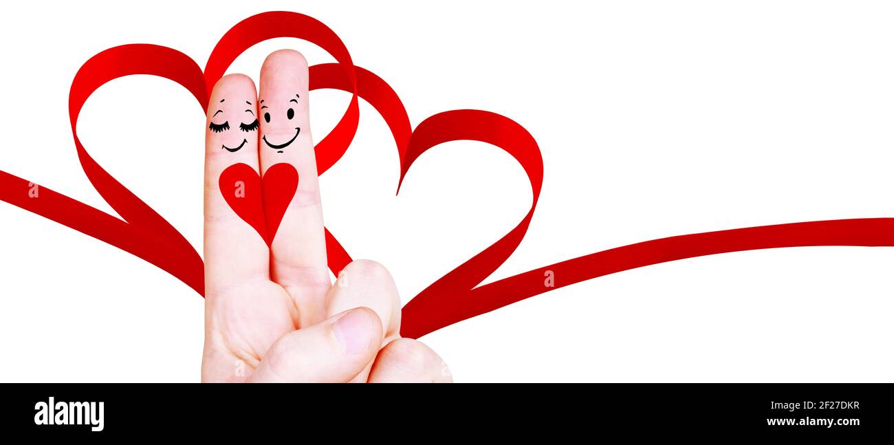 Happy finger couple in love with elegant ribbon. 3d illustration Stock Photo - Alamy Happy finger couple in love with elegant ribbon. 3d illustration Stock Photo - Alamy