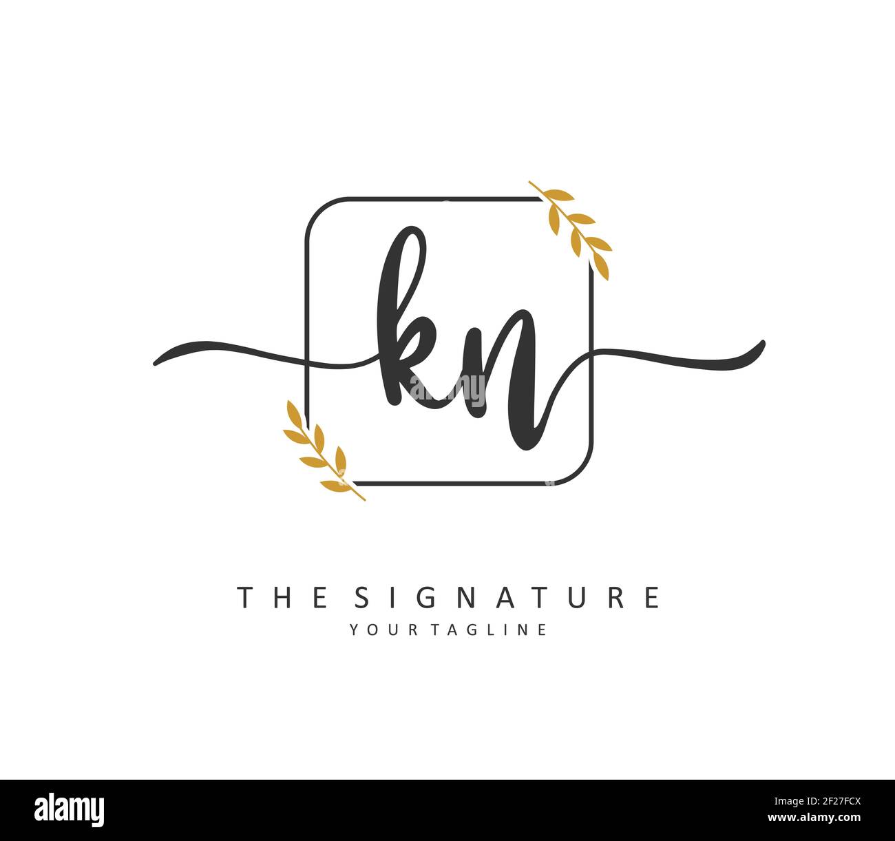 K N KN Initial letter handwriting and signature logo. A concept