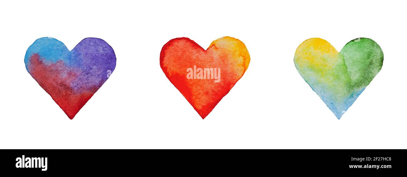 Watercolor hearts set isolated on white Stock Photo - Alamy