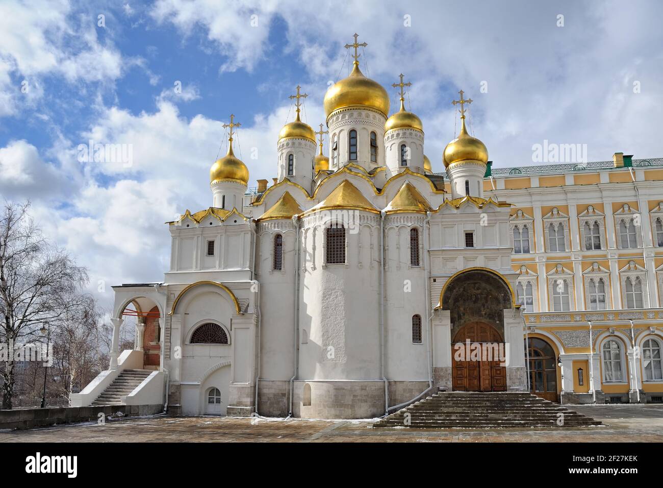 = In Front of Annunciation Cathedral in Sunny Winter Day =  Beautiful view from Cathedral Square on the Cathedral of the Annunciation with beautiful g Stock Photo
