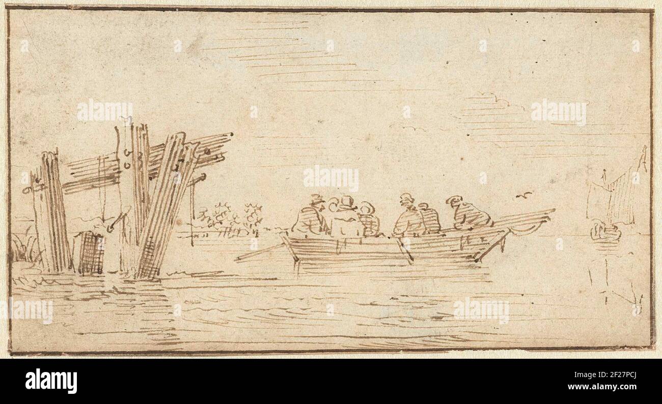 Feather. Group of people in a rowing boat. Possibly a design for a ...