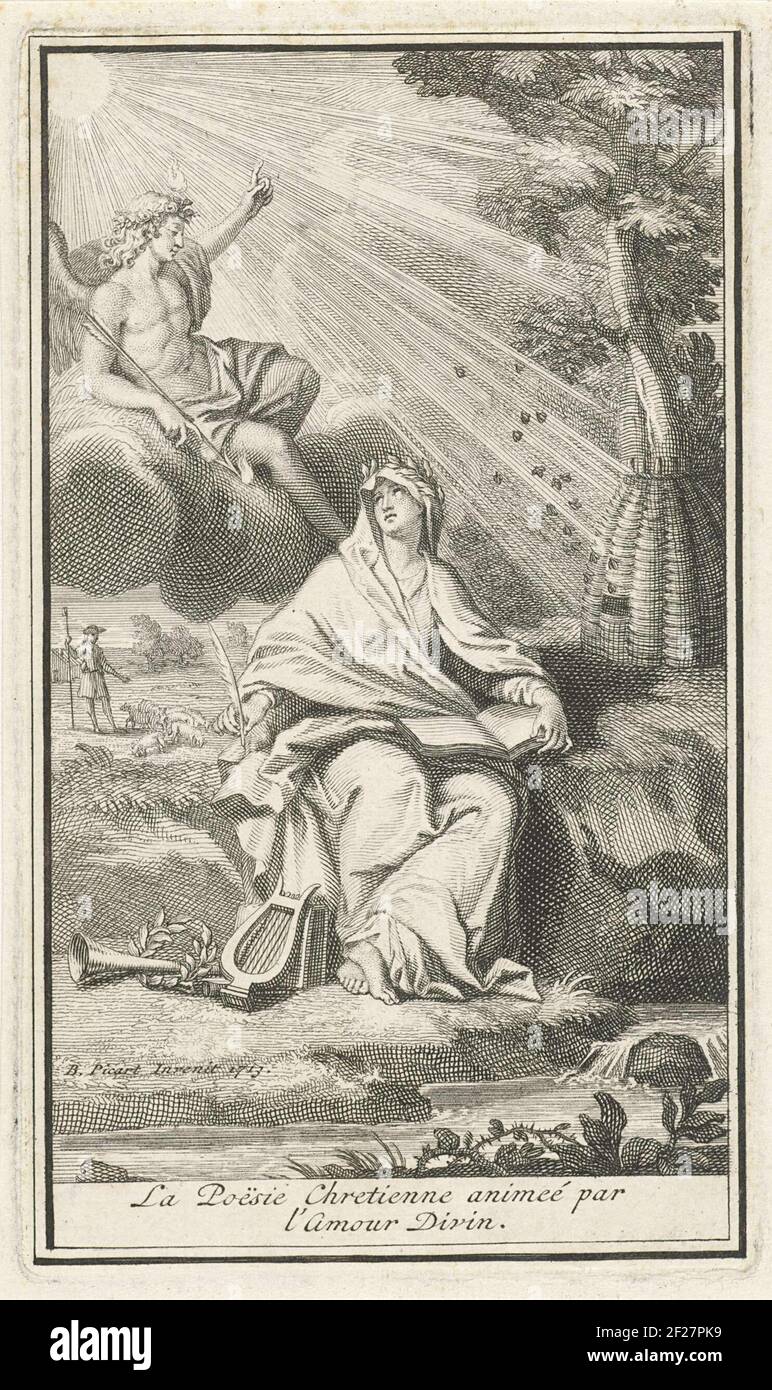 Landscape with the female personification of the Christian poetry, a ...
