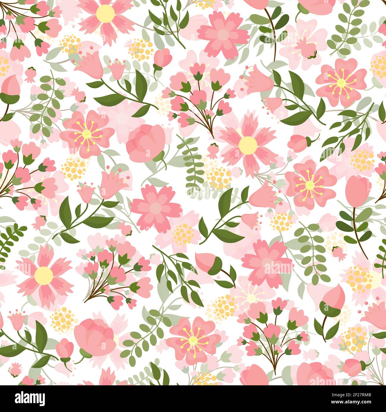 Seamless spring floral background with a dense pattern of pretty pink  blossom and flowers with green leaves in square format suitable for  wallpaper an Stock Vector Image & Art - Alamy