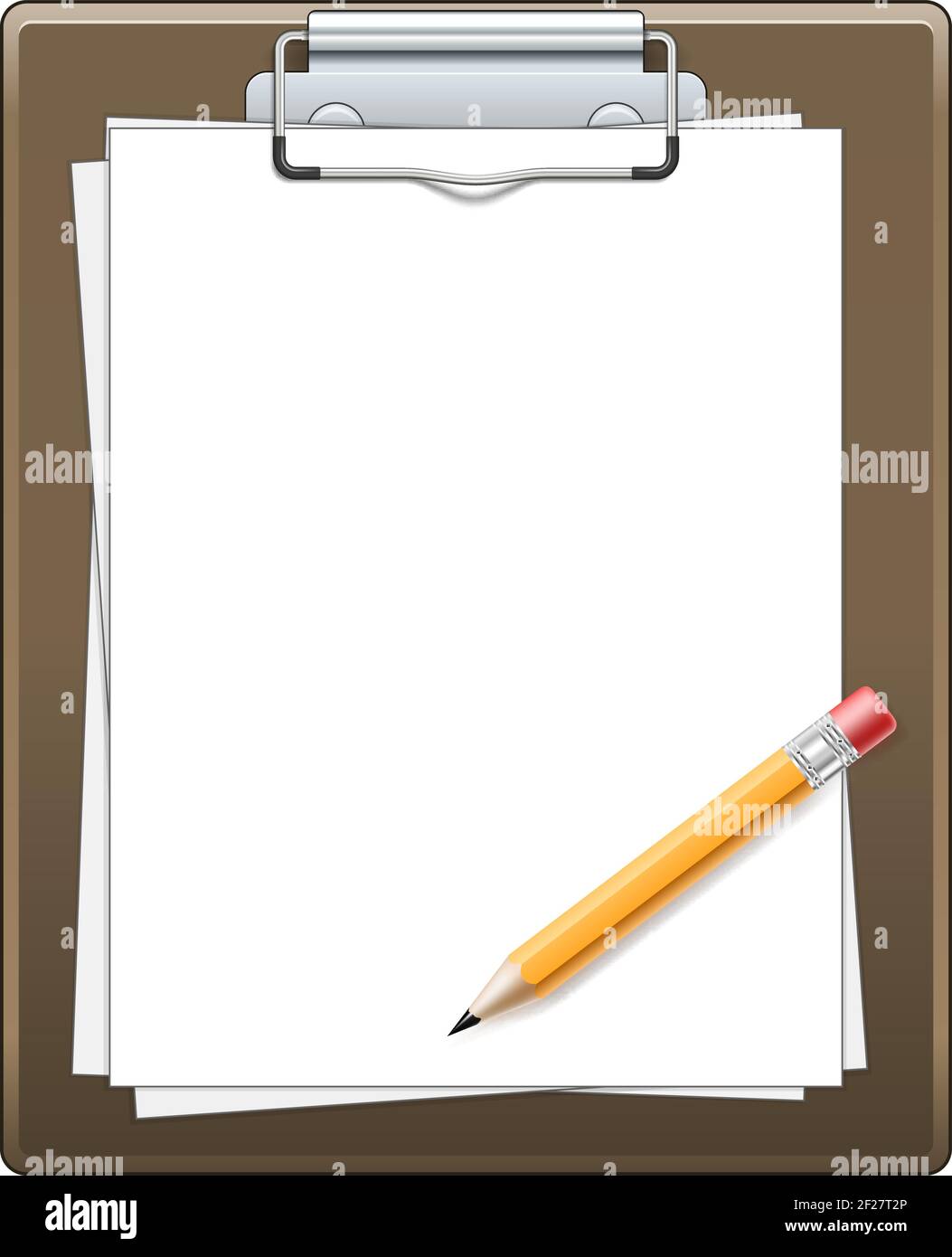 Clipboard with paper and pencil isolated on white background Stock ...