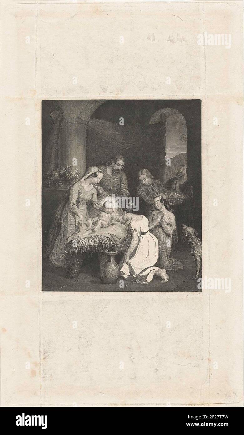 Adoration of the child by two shepherd girls Stock Photo - Alamy